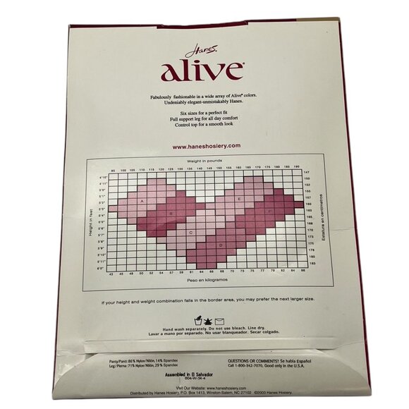 NIP Hanes Alive Support Pantyhose Control Top Size C Pearl Reinforced Toe - Picture 3 of 4